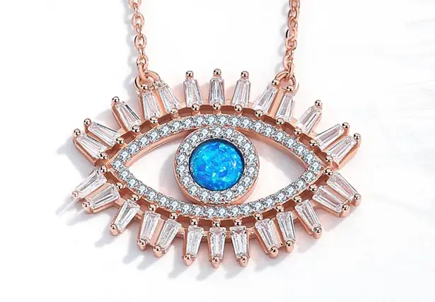 Sterling Silver 925 Rose Gold Plated Crystal CZ Evil Eye Necklace