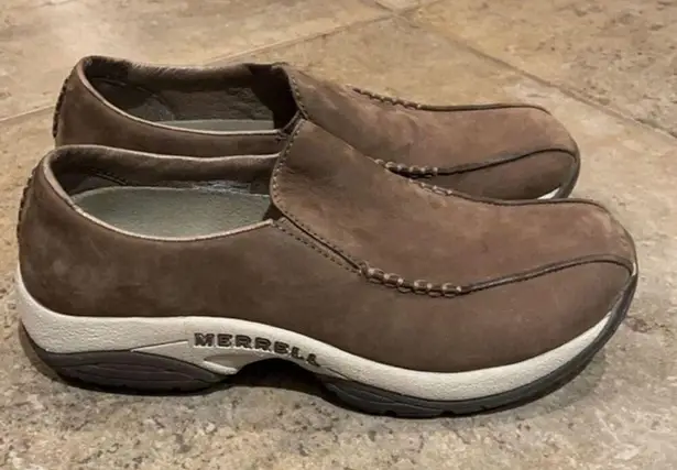 Merrell Primo Seam Moc Dark Taupe Leather Slip On Shoe Womens Size 7.5 EU 38