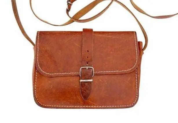 Vintage Grecian Tan Leather Crossbody Made in Greece