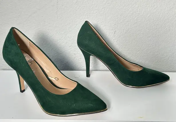 Andrew Marc Green Seude Gold Trim Stiletto Classic Pump Heels Peggy Size 7.5