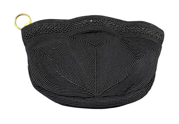 Vintage Cordé Black Corded Purse – Geometric Design – 1940s–1950s – Tiny Clutch