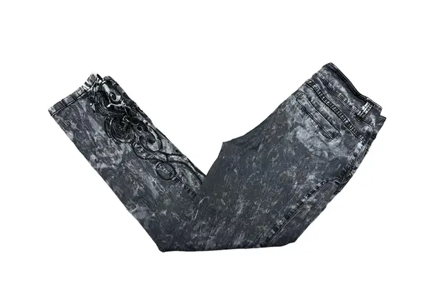 Soft Surroundings Y2K hip hugging acid wash floral embroidered rhinestone stretch skinny jeans 28