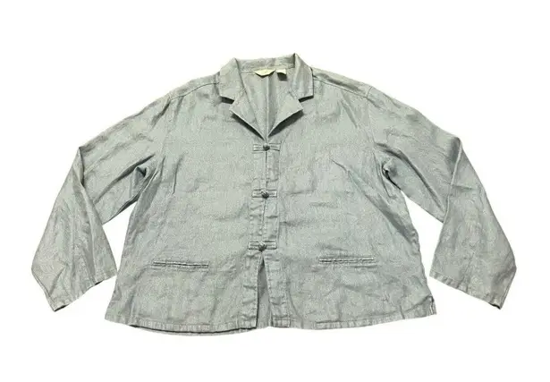 J. Jill Shacket Womens 1X Linen Toggle Button Down Long Sleeve Slate Blue