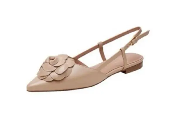 EUC Linea Paolo Women's Blush Rosette Floral Slingback Flats Sz 7.5 Pink