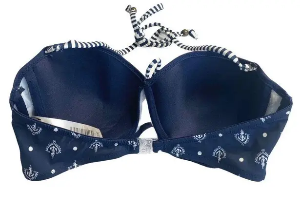 Timeout ᯾ Nautical Print Bandeau Bikini Top ᯾ Navy White Anchors + Stripes
