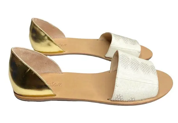 Loeffler Randall new ❁ Sawyer Snakeskin Flat Leather Sandals ❁ Gold Metallic 9.5