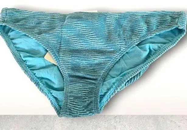 NWT Cecilia Prado Blue Aqua Silver Foil Cotton Blend Bikini Bottoms Size Large