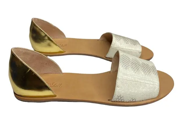 Loeffler Randall new ❁ Sawyer Snake Flat Sandals ❁ Ivory Metallic Gold Leather ❁