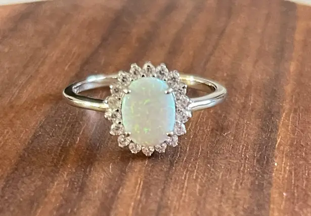 Sterling Silver Oval White Opal CZ Ring Size 10