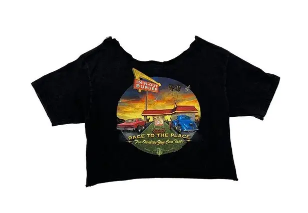 Hanes In & Out - Short Sleeve Cropped Graphic T-shirt in Black and Multi - Image 2