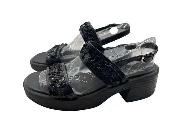 Coaster Size 9 Sandals With Sequined Straps & Chunky Heel Black