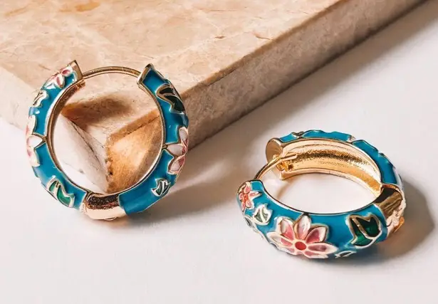 Vintage style 18K gold plated huggie hoop Earrings stainless womens jewelry Blue