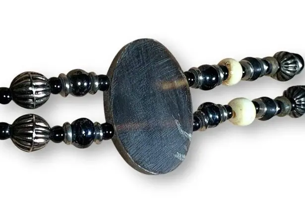 Vintage Reversible Beaded Belt Wood Accents Adjustable Chain Clasp Statement Black