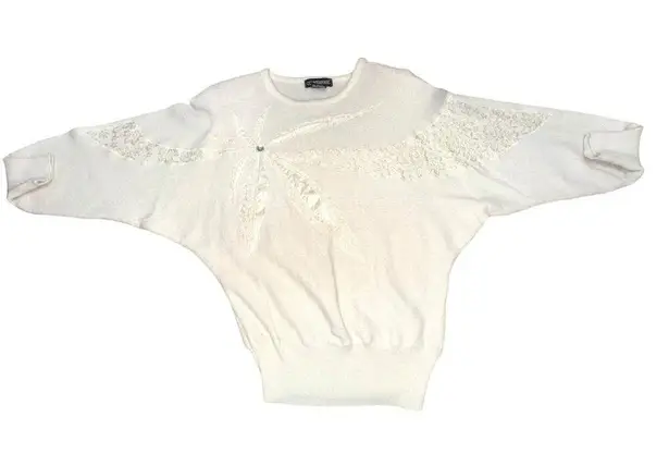 Counterparts Vintage Ivory Boho Sweater With Embroidered Floral Design Size S