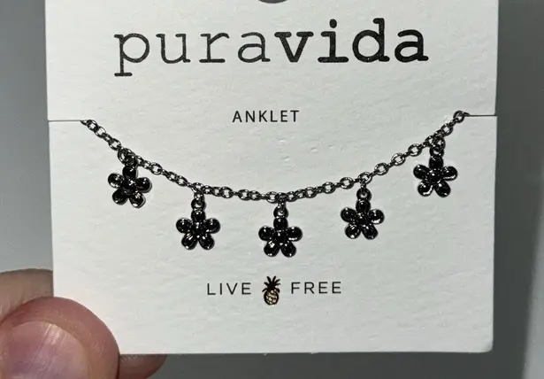 Puravida Rhodium Plated Daisy Charm Anklet Floral Minimalist Design 9”