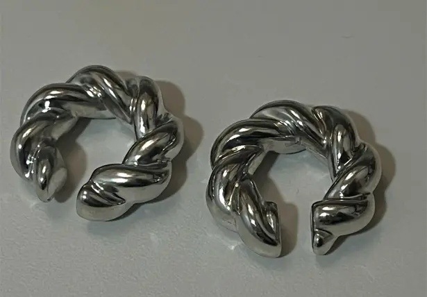 Silver Twisted Hoop Cuff Earrings
