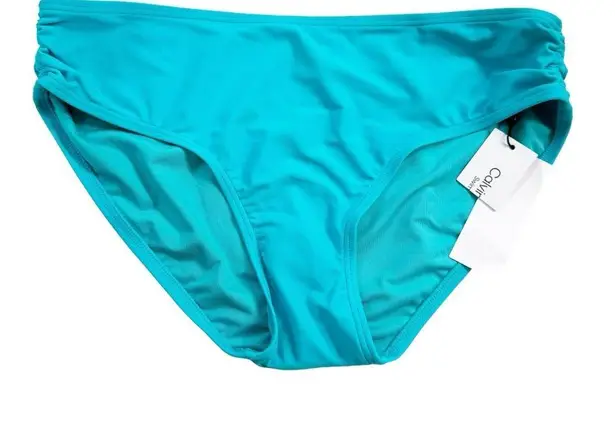 Calvin Klein NWT  50 SPF Ruched Sides Hipster Bikini Bottoms Aqua size XL