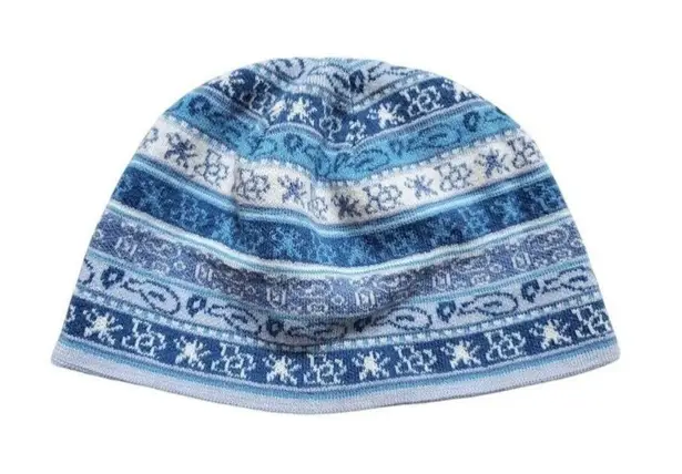 Turtle Fur Hat Wool Knit Euro Winter Ski Beanie Blue White Fair Isle Adult OSFM
