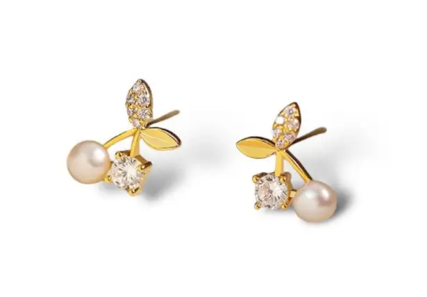 Small Tiny CZ Cherry Stud Earrings for Women Gold