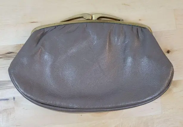 Vintage Clasp Clutch Pocketbook Womens 7" Gray Gold Frame Purse Evening Bag