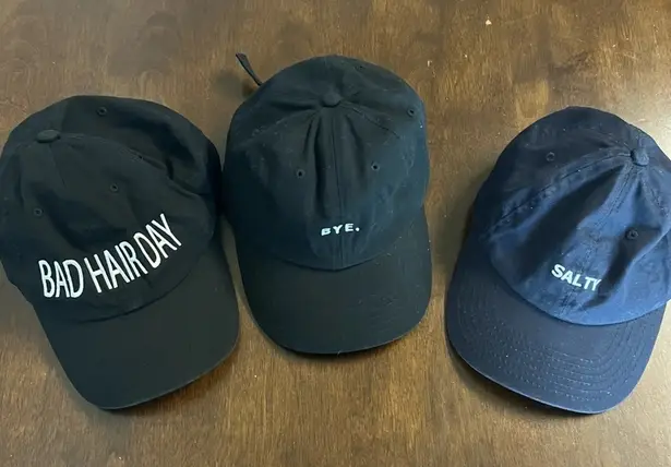Graphic Hats Ball Caps Lot of Three Salty, Bad Hair Day, Bye Trendy Black