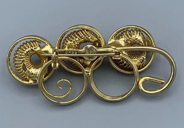 Vintage Gold Tone 3 Wire Rings Simulated Pearl Brooch Korea Grannycore Costume Size 0