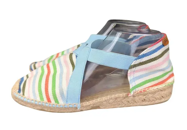 Toni Pons Etna Espadrille Wedge Sandal Striped Canvas Blue Elastic Size 41 US 10