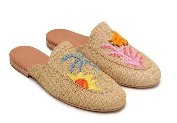 Farm Rio Tropical Beaded Raffia Mules, size 8, EU 39