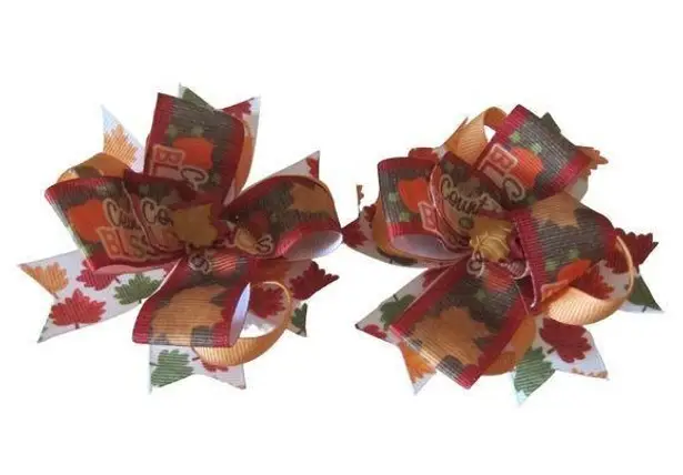Fall Leaf Hair Ribbon For Girls 4" Boutique Bow Hair Bows Set Of 2