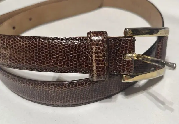 Ann Taylor  Brown Italian Leather Belt thin snake embossed Brass women’s Sz S