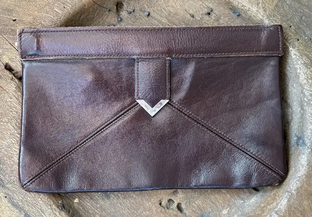 Vintage chocolate brown envelope clutch with spring hinge closure 11 x 7 inches - Image 1