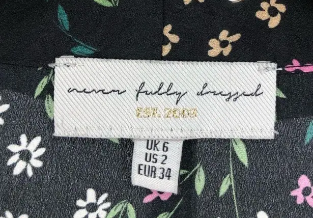 Never Fully Dressed Black Meadow Floral Tie Neck Long Sleeve Cinched Cuff Top 2