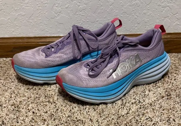 Hoka Women’s Bondi 8 Running Shoes Size 7B Turquoise Purple Cushioned Sneakers