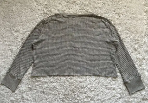 Monrow Top Oversized Crop Henley Thermal Shirt Star Embroidered Long Sleeve S