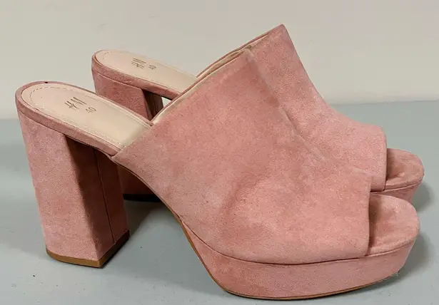 H&M Pink Pastel Suede Peep-Toe Open-Toe Chunky Platform Heels Pumps Sandals Slides Shoes Size 9 🌷 thumbnail 1