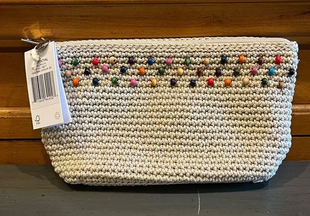 The Sak NWT Beaded Essential Medium Pouch Cosmetic Bag - Ecru Multi Beads