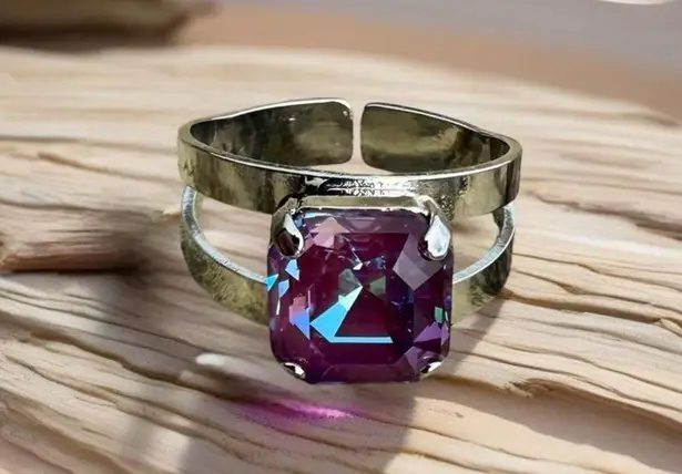 Handcrafted sparkly ring made with burgundy delite Swarovski crystal adjustable Silver