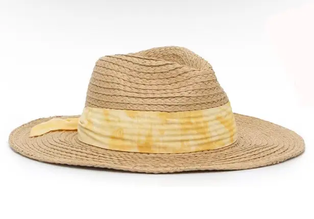 Kelly & Katie Straw Ribbon Panama Hat in Tan & Yellow NEW
