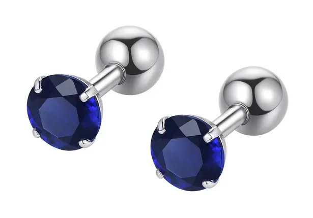 Sapphire Blue Stud Earrings – 16G 6mm CZ Stainless Steel Screw Back Earrings