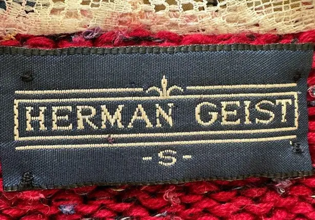Herman Geist Vintage Lace Collar Sweater Size S Red Cottagecore Prairie 80s
