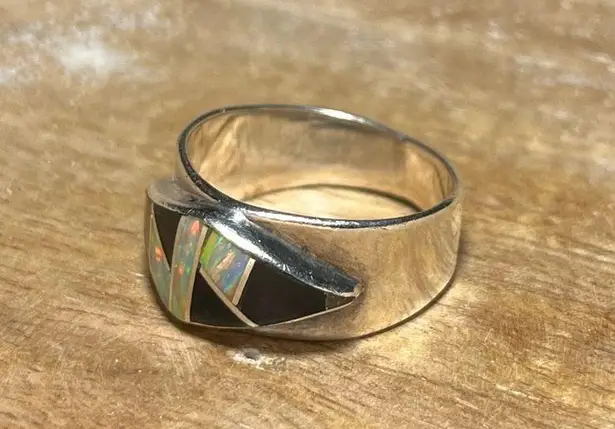 Onyx Vintage Inlay Black & Opal 925 Sterling Silver Ring