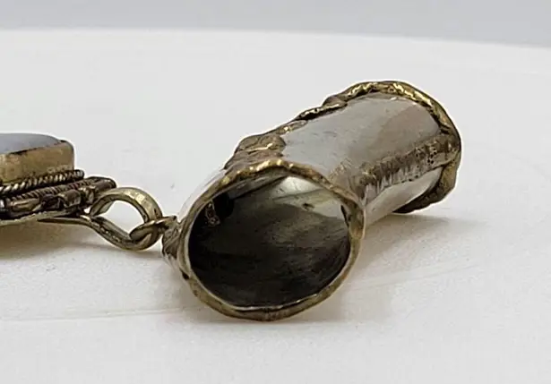 Vintage Tribal Pendant Brass Silver Gray Stone Snake Motif Artisan Chunky