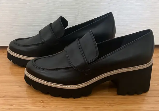Dolce Vita Black Leather Halona Chunky Block Heel Platform Loafer 9.5 NWOB