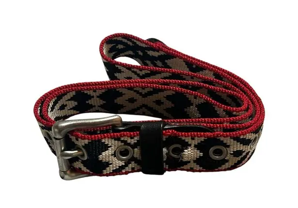 J.Crew Southwestern Woven Belt Black Red Geometric Navajo Tribal Pattern Small