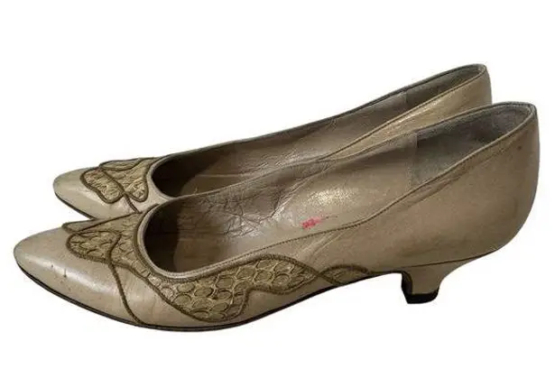Bally Vintage Pumps Cream Leather Womens Shoes Size 7.5N Italy Snakeskin Blush