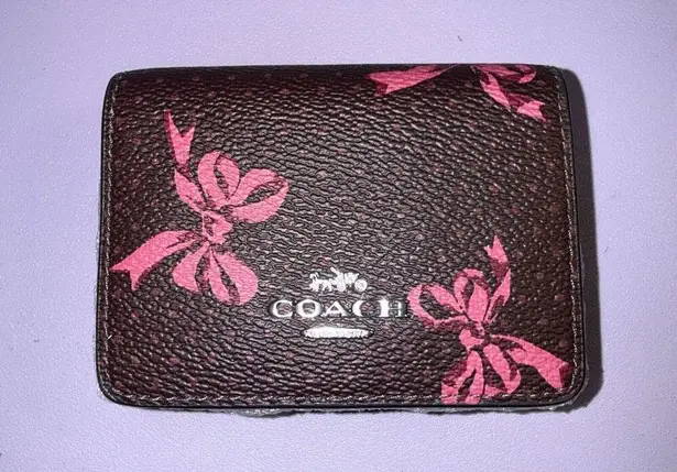 Coach 🩷 Mini Wallet On a Chain - CZ019 Merlot Coated Canvas w/Pink Bow Print NWT - Image 6