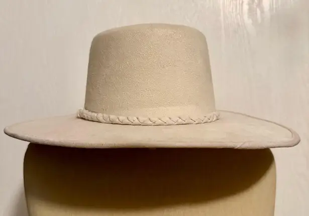 Unisex Beige Wide Brim Boater Hat with Braided Trim size M/L