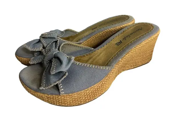Vtg American Eagle Women's Sz 8 Blue Denim Jean Fabric Slip On Wedge Sandals