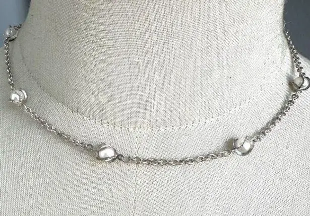 Silver tone faux pearl choker necklace
