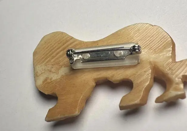 Hand Crafted Hand Made Carved Male Lion Brooch Pin